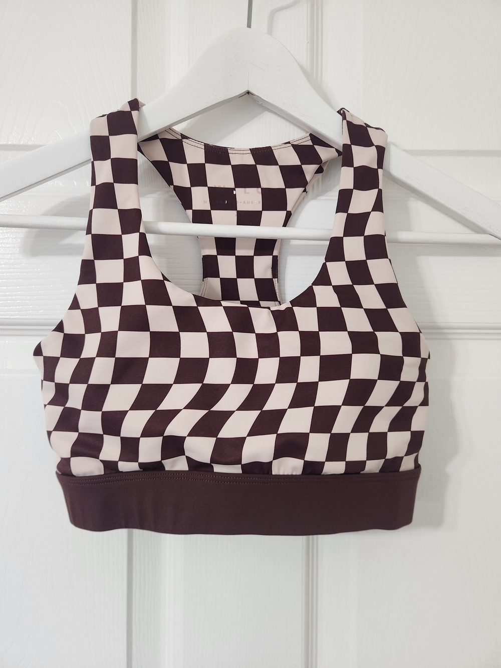 WILO The Label Checkered Sports Bra Brown Cream Racerback Activewear XS #tween